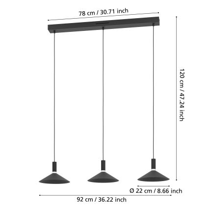 Eglo - RGBW Dimmable LED Cable Pendant, 3xLED/7.5W/230V, 2700-6500K, Black