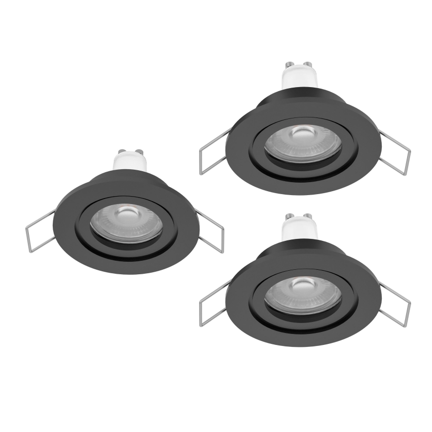 Eglo - Set of 3 LED Bathroom Recessed Spotlights, 1x GU10 / 4.5W / 230V, IP44, Black