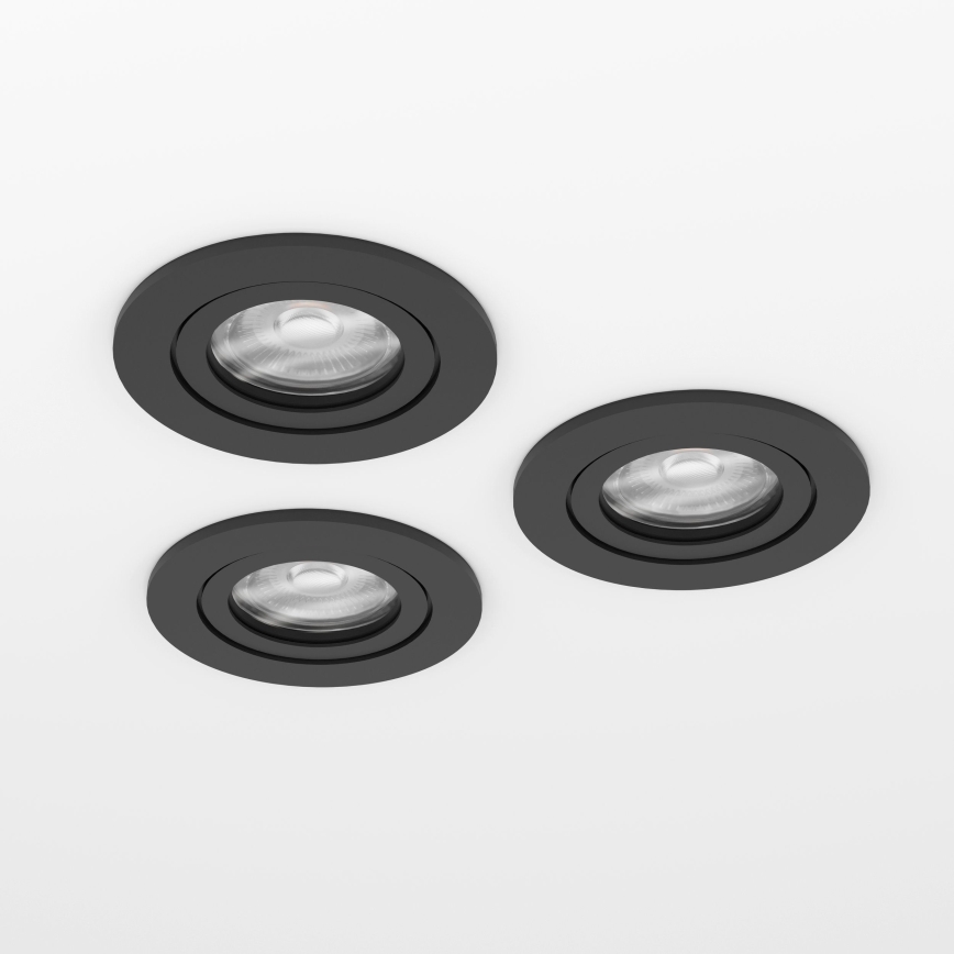 Eglo - Set of 3 LED Bathroom Recessed Spotlights, 1x GU10 / 4.5W / 230V, IP44, Black