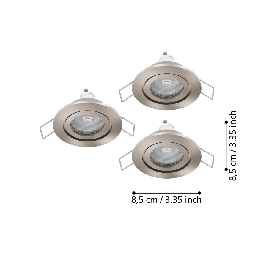 Eglo - Set of 3 LED bathroom recessed spotlights 1xGU10/4,5W/230V IP44 matte chrome