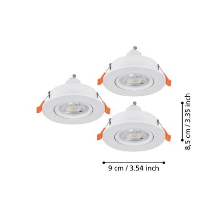 Eglo - Set of 3 LED recessed spotlights 1x GU10/4.5W/230V, white