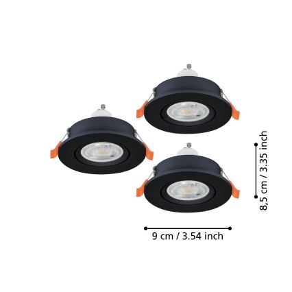 Eglo - Set of 3 LED recessed spotlights, each 1x GU10/4.5W/230V, black