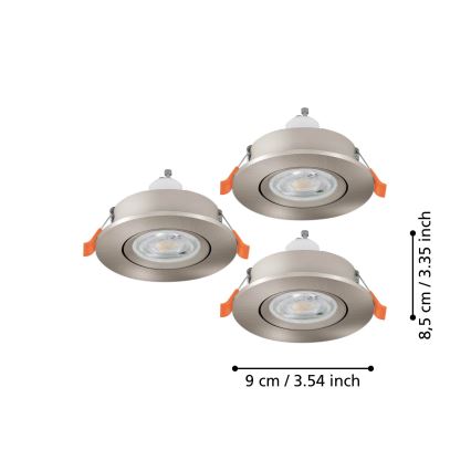 Eglo - Set of 3 LED recessed spotlights 1x GU10 / 4.5W / 230V matte chrome