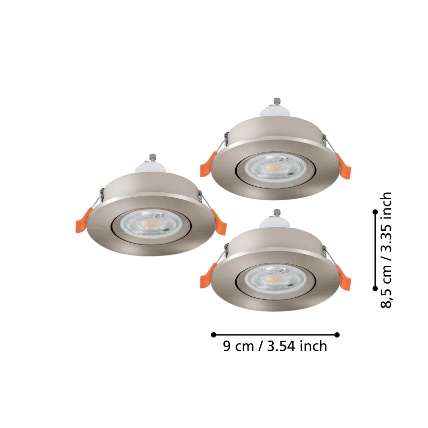 Eglo - Set of 3 LED recessed spotlights 1x GU10 / 4.5W / 230V matte chrome
