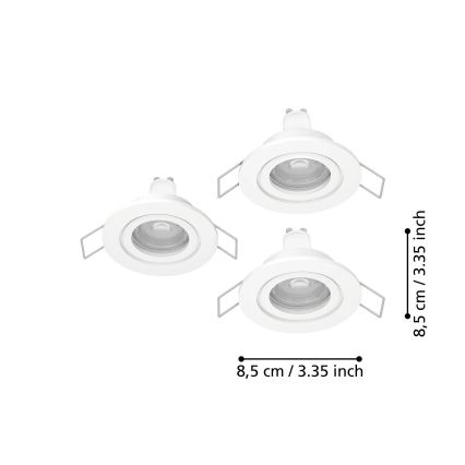 Eglo - Set of 3 LED bathroom recessed spotlights, 1x GU10/4.5W/230V, IP44, white