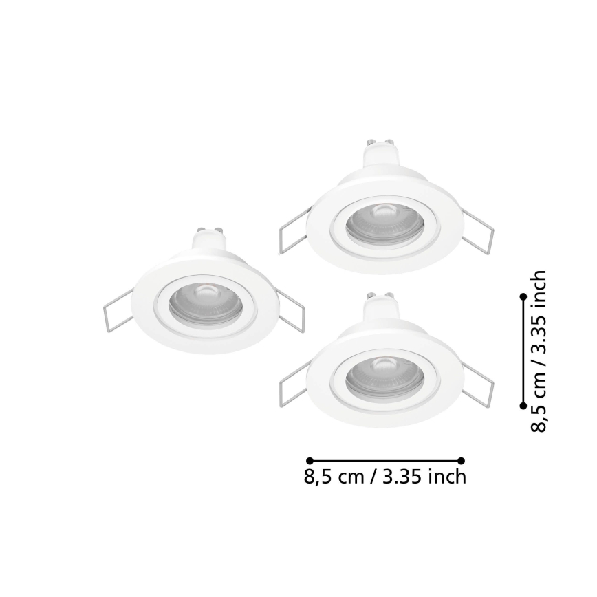 Eglo - Set of 3 LED bathroom recessed spotlights, 1x GU10/4.5W/230V, IP44, white