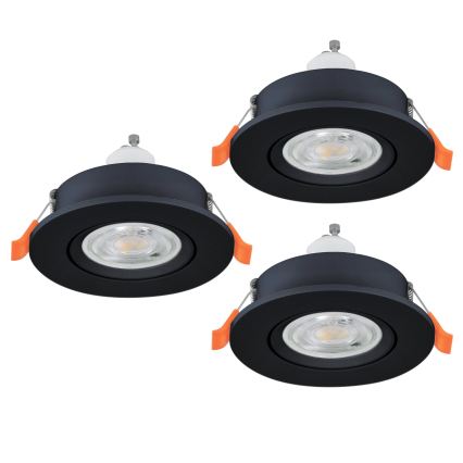 Eglo - Set of 3 LED Bathroom Recessed Spotlights 1x GU10/4.5W/230V IP44 Black