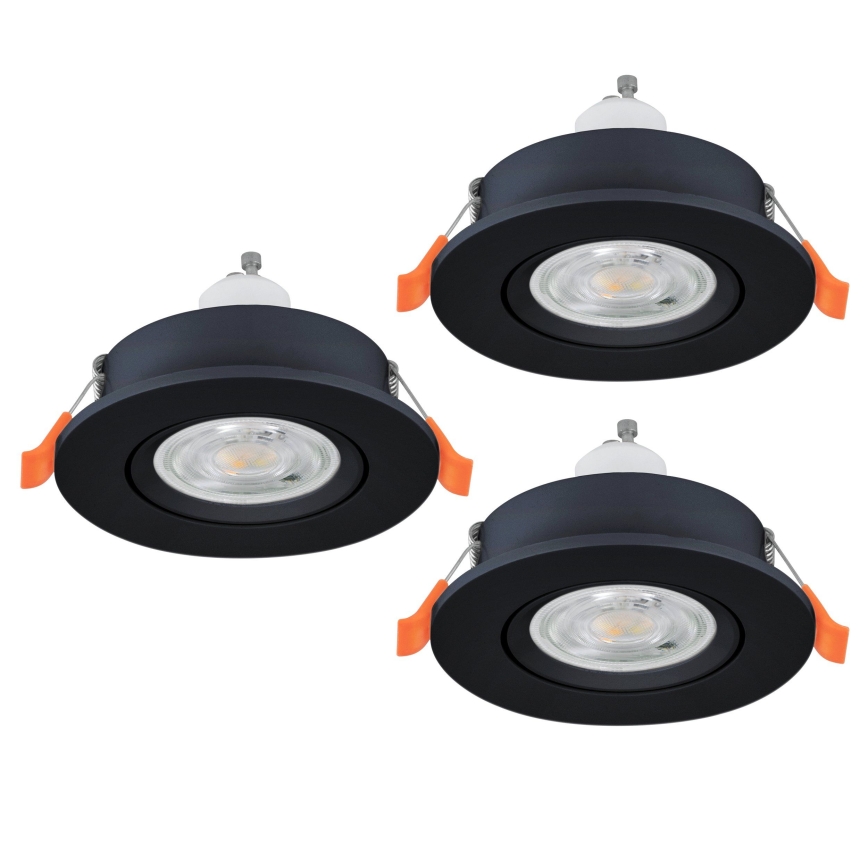 Eglo - Set of 3 LED Bathroom Recessed Spotlights 1x GU10/4.5W/230V IP44 Black
