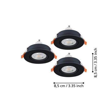 Eglo - Set of 3 LED Bathroom Recessed Spotlights 1x GU10/4.5W/230V IP44 Black