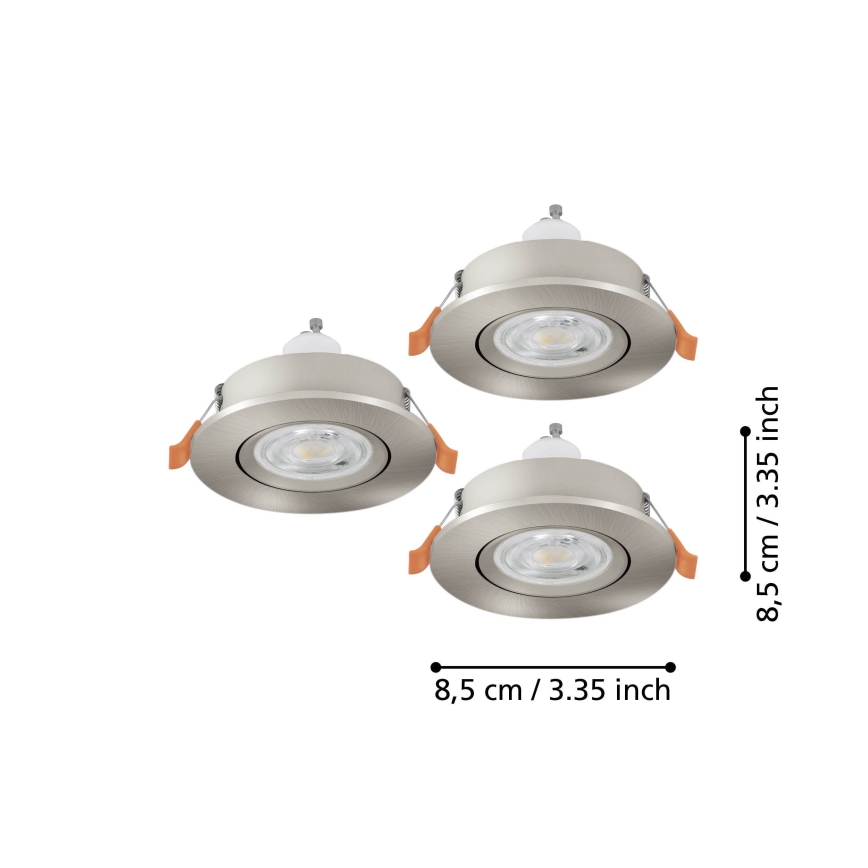 Eglo - Set of 3 LED bathroom recessed spotlights 1xGU10/4,5W/230V IP44 matte chrome