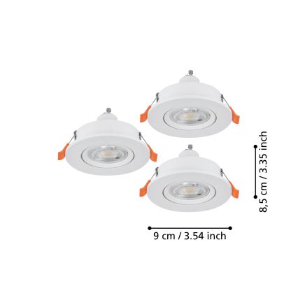 Eglo - Set of 3 LED recessed spotlights, 1x GU10 / 4.5 W / 230 V, white