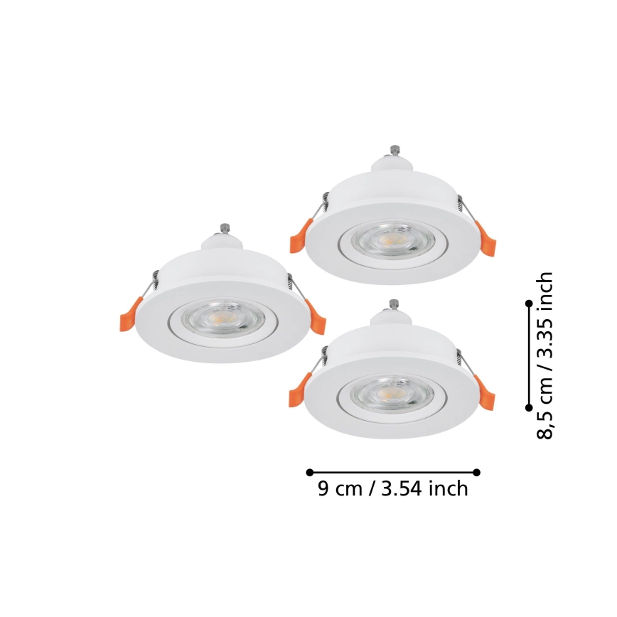 Eglo - Set of 3 LED recessed spotlights, 1x GU10 / 4.5 W / 230 V, white