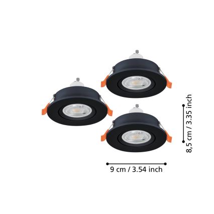Eglo - Set of 3 LED recessed spotlights 1xGU10/4,5W/230V, black