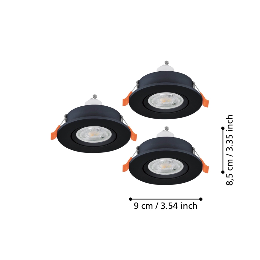 Eglo - Set of 3 LED recessed spotlights 1xGU10/4,5W/230V, black