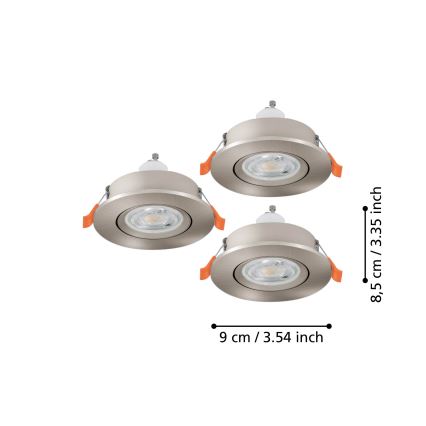 Eglo - Set of 3 LED recessed spotlights, 1x GU10/4.5W/230V, matte chrome