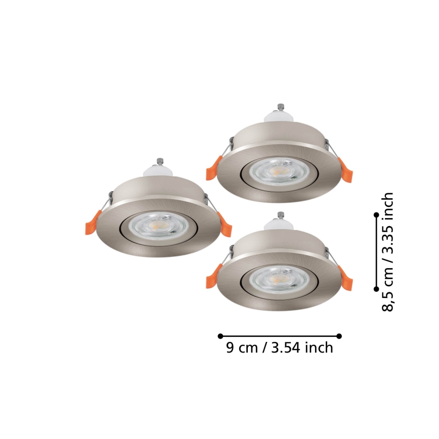 Eglo - Set of 3 LED recessed spotlights, 1x GU10/4.5W/230V, matte chrome