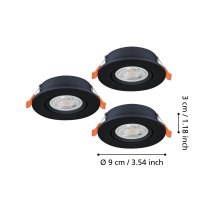 Eglo - Set of 3 LED recessed spotlights, 4.8 W, 230 V, 2700/4000/6500 K, Black
