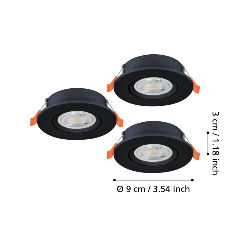 Eglo - Set of 3 LED recessed spotlights, 4.8 W, 230 V, 2700/4000/6500 K, Black