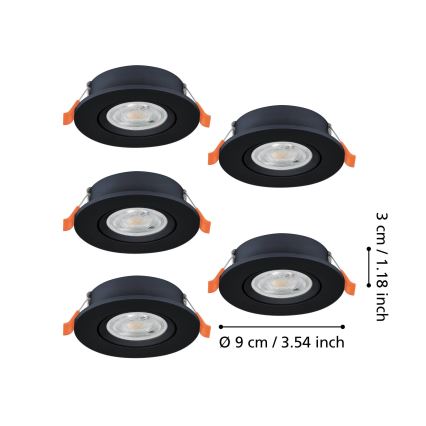 Eglo - Set of 5 LED recessed spotlights LED/4.8W/230V 2700/4000/6500K black