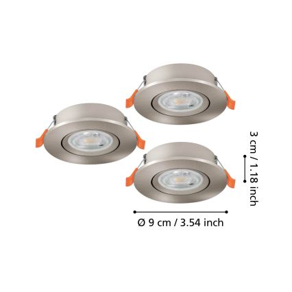 Eglo - 3-piece set of LED recessed spotlights LED/4.8W/230V 2700/4000/6500K matte chrome
