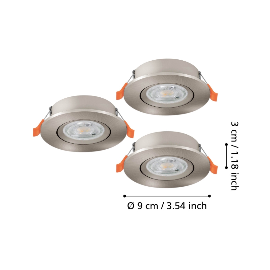 Eglo - 3-piece set of LED recessed spotlights LED/4.8W/230V 2700/4000/6500K matte chrome