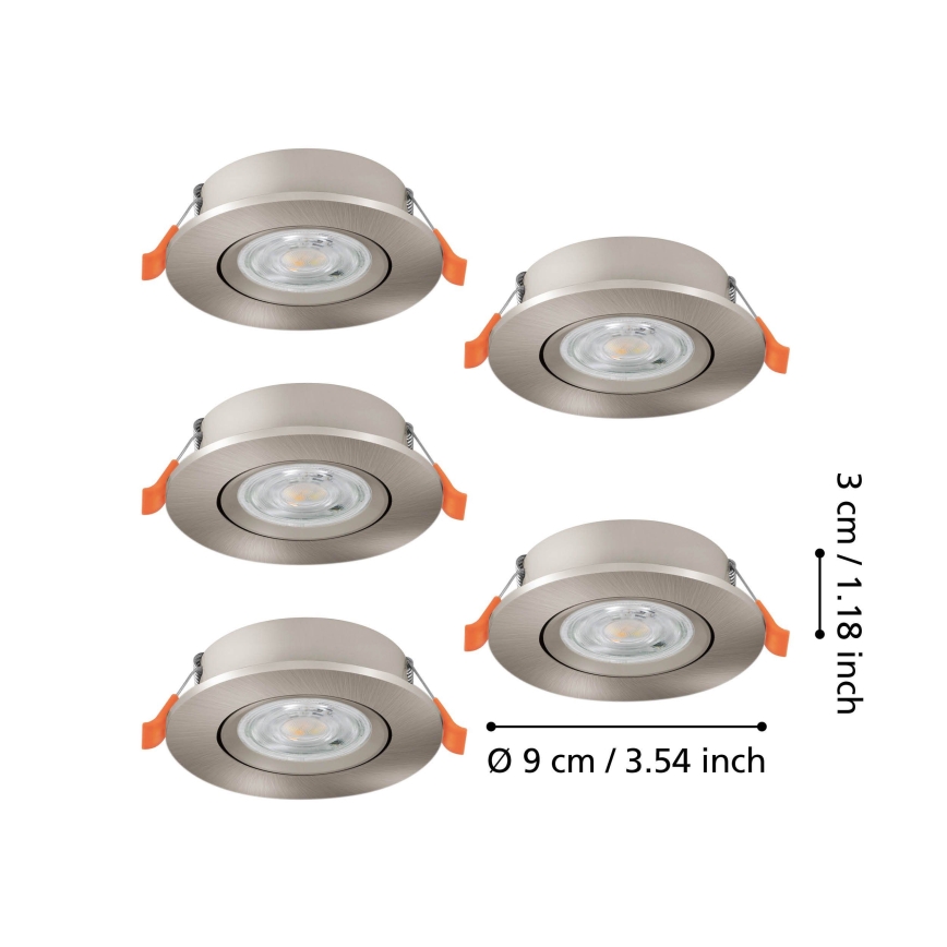 Eglo - Set of 5 LED recessed downlights, 4.8 W, 230 V, 2700/4000/6500 K, matte chrome