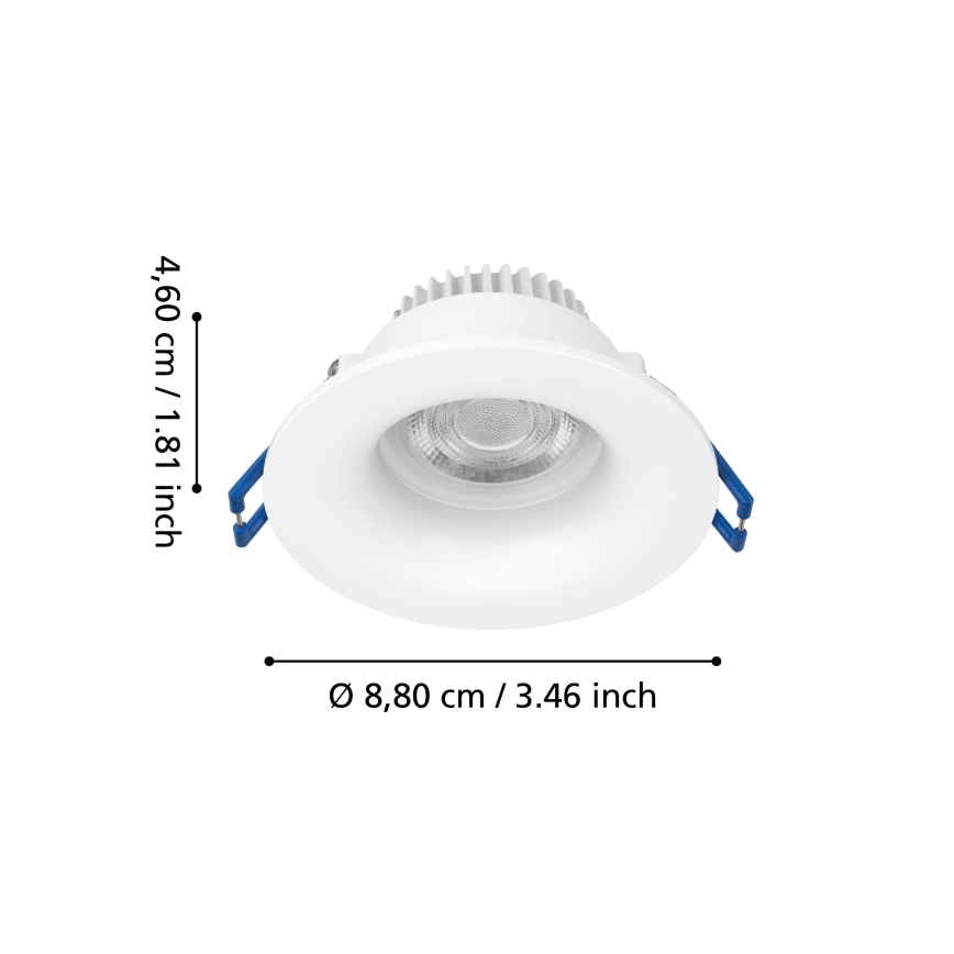 Eglo - LED Bathroom Recessed Downlight, 4.9 W, 230 V, 2700/4000/6500 K, Ø 8.8 cm, IP65, White