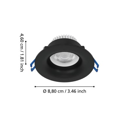 Eglo - LED Bathroom Recessed Downlight LED/4.9W/230V 2700/4000/6500K Ø 8.8 cm IP65 black