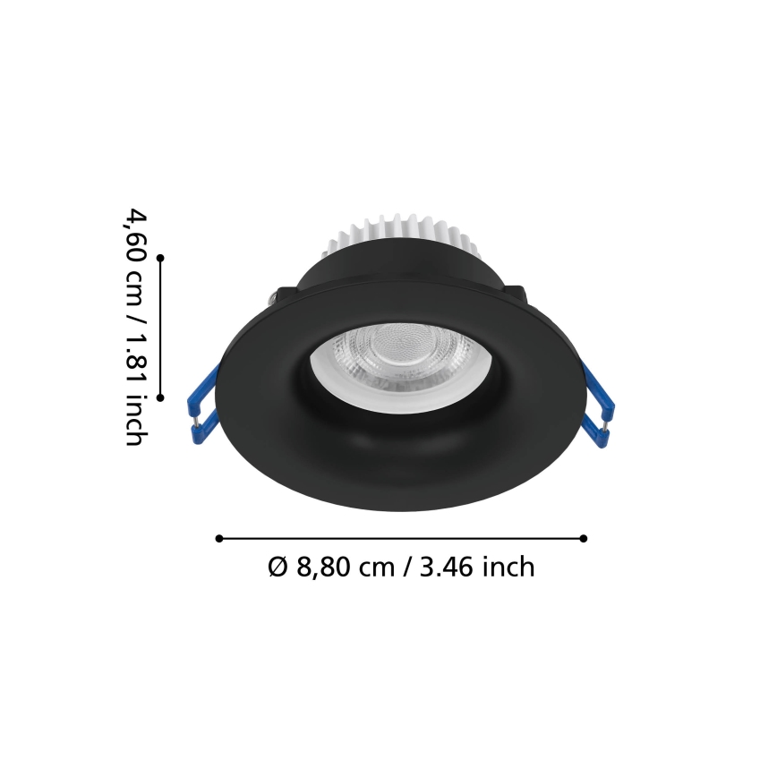 Eglo - LED Bathroom Recessed Downlight LED/4.9W/230V 2700/4000/6500K Ø 8.8 cm IP65 black