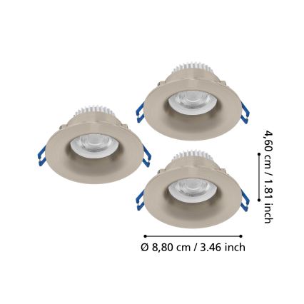 Eglo - Set of 3 LED bathroom recessed downlights LED/4.9W/230V 2700/4000/6500K dia. 8.8 cm IP65 matte chrome