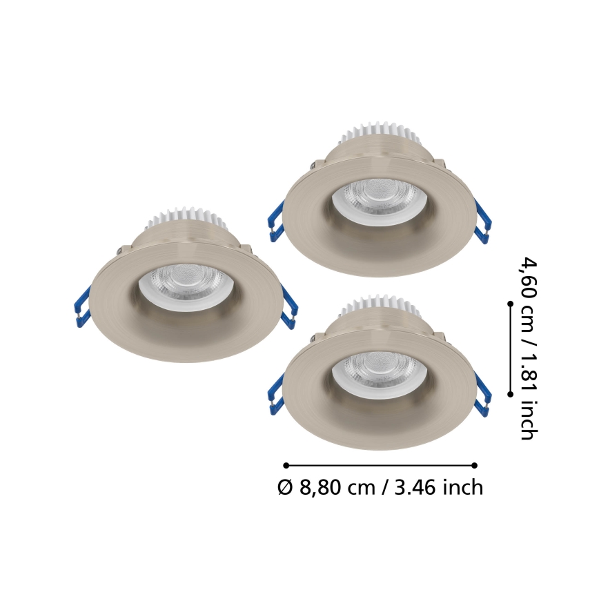 Eglo - Set of 3 LED bathroom recessed downlights LED/4.9W/230V 2700/4000/6500K dia. 8.8 cm IP65 matte chrome