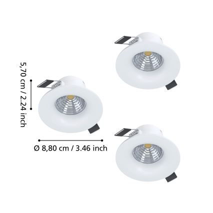 Eglo - Set of 3 Dimmable LED recessed downlights LED/4,8W/230V dia. 8,8 cm white