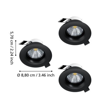 Eglo - Set of 3 Dimmable LED Recessed Downlights LED/4.8W/230V Ø 8.8 cm Black