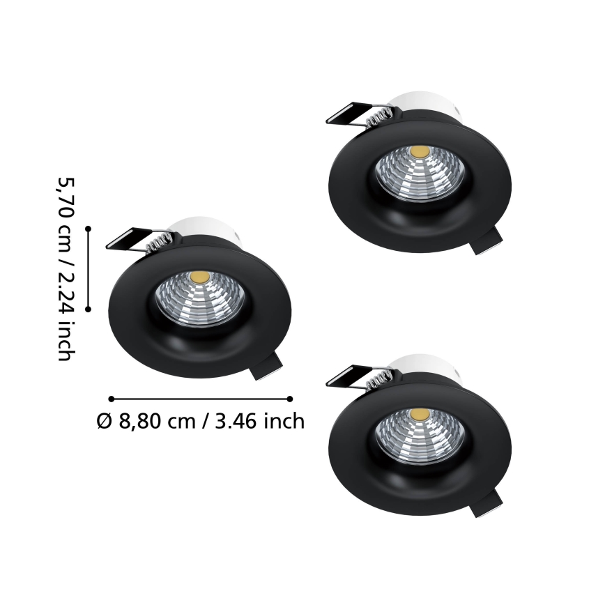 Eglo - Set of 3 Dimmable LED Recessed Downlights LED/4.8W/230V Ø 8.8 cm Black