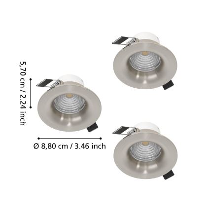 Eglo - Set of 3 dimmable LED recessed downlights LED/4.8W/230V Ø 8.8 cm matte chrome