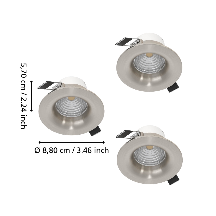 Eglo - Set of 3 dimmable LED recessed downlights LED/4.8W/230V Ø 8.8 cm matte chrome