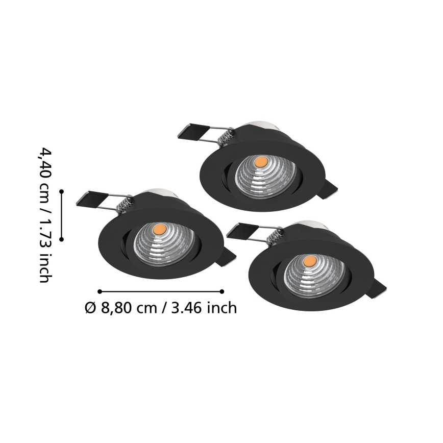 Eglo - Set of 3 Dimmable LED Recessed Downlights LED/6.4W/230V Ø 8.8 cm Black