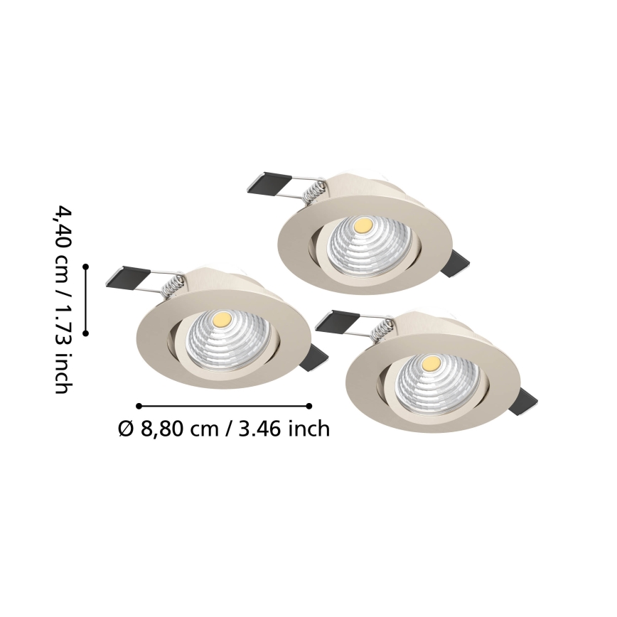 Eglo - Set of 3 Dimmable LED Recessed Ceiling Lights LED/6.4W/230V Ø 8.8 cm Matte Chrome
