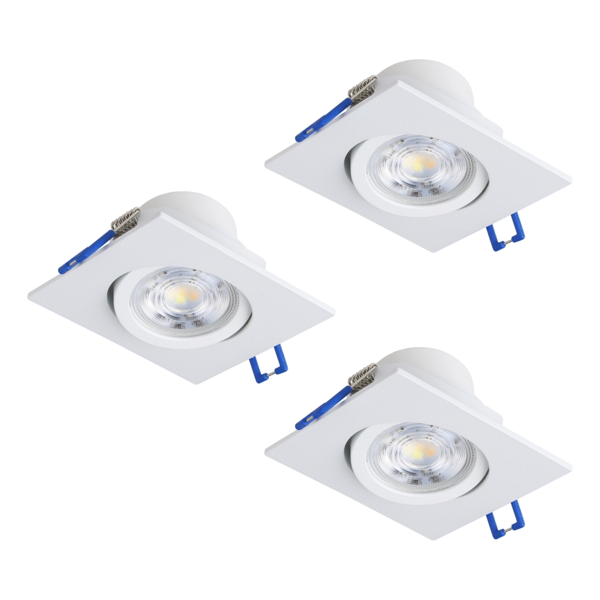 Eglo - Set of 3 Dimmable LED Recessed Downlights, 4.8W, 230V, 8.8 x 8.8 cm, White