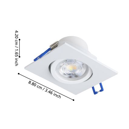 Eglo - Set of 3 Dimmable LED Recessed Downlights, 4.8W, 230V, 8.8 x 8.8 cm, White