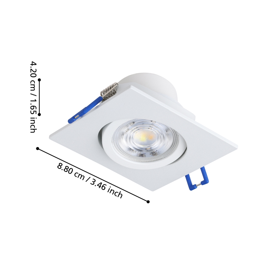 Eglo - Set of 3 Dimmable LED Recessed Downlights, 4.8W, 230V, 8.8 x 8.8 cm, White