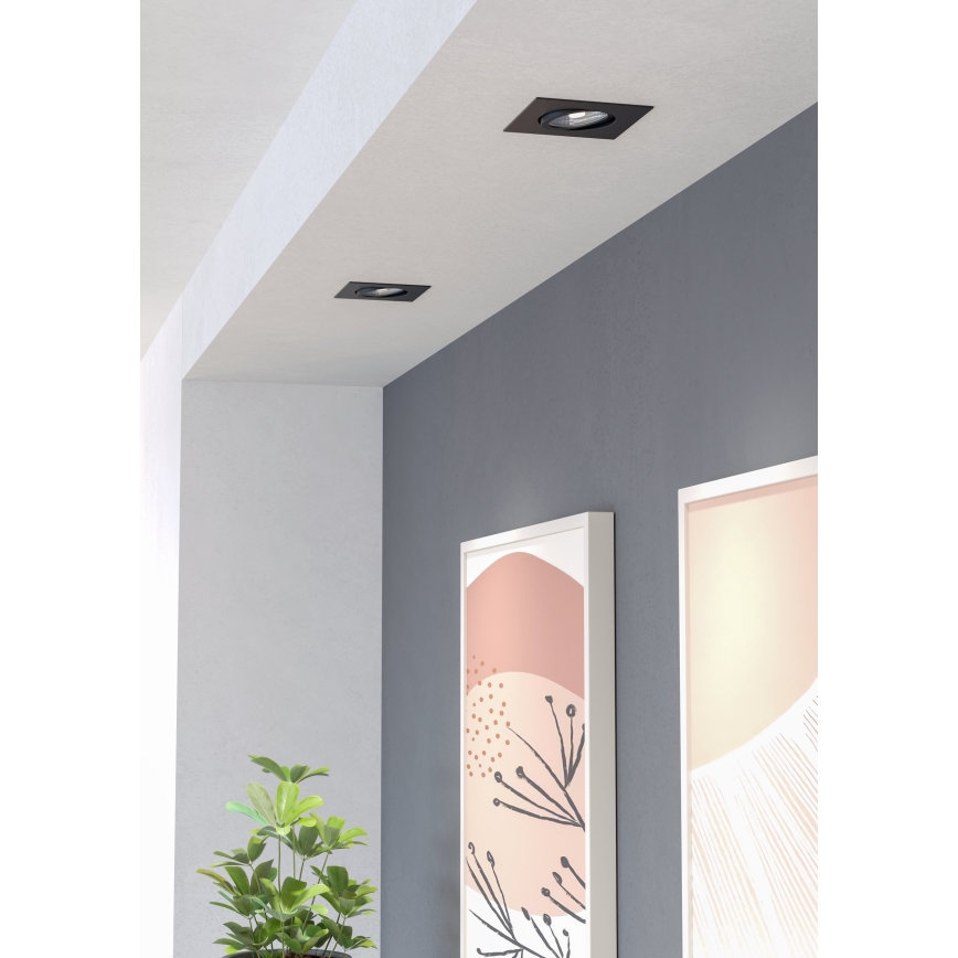 Eglo - Set of 3 Dimmable LED Recessed Ceiling Lights, LED/4.8W/230V, 8.8 x 8.8 cm, Black