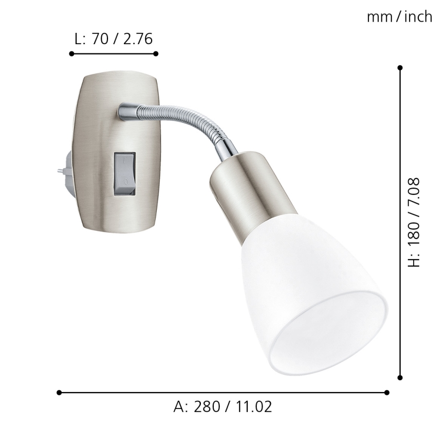 Eglo - Plug-in wall light 1xE14/5W/230V matte chrome