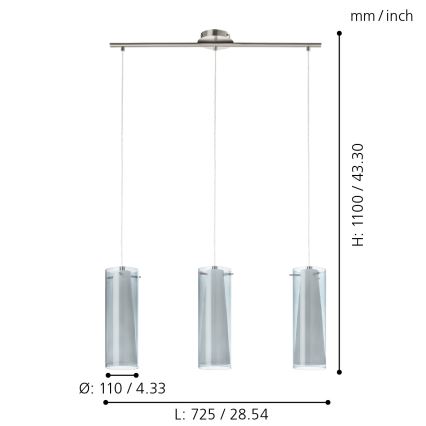 Eglo - Pendant chandelier 3xE27/60W smoky