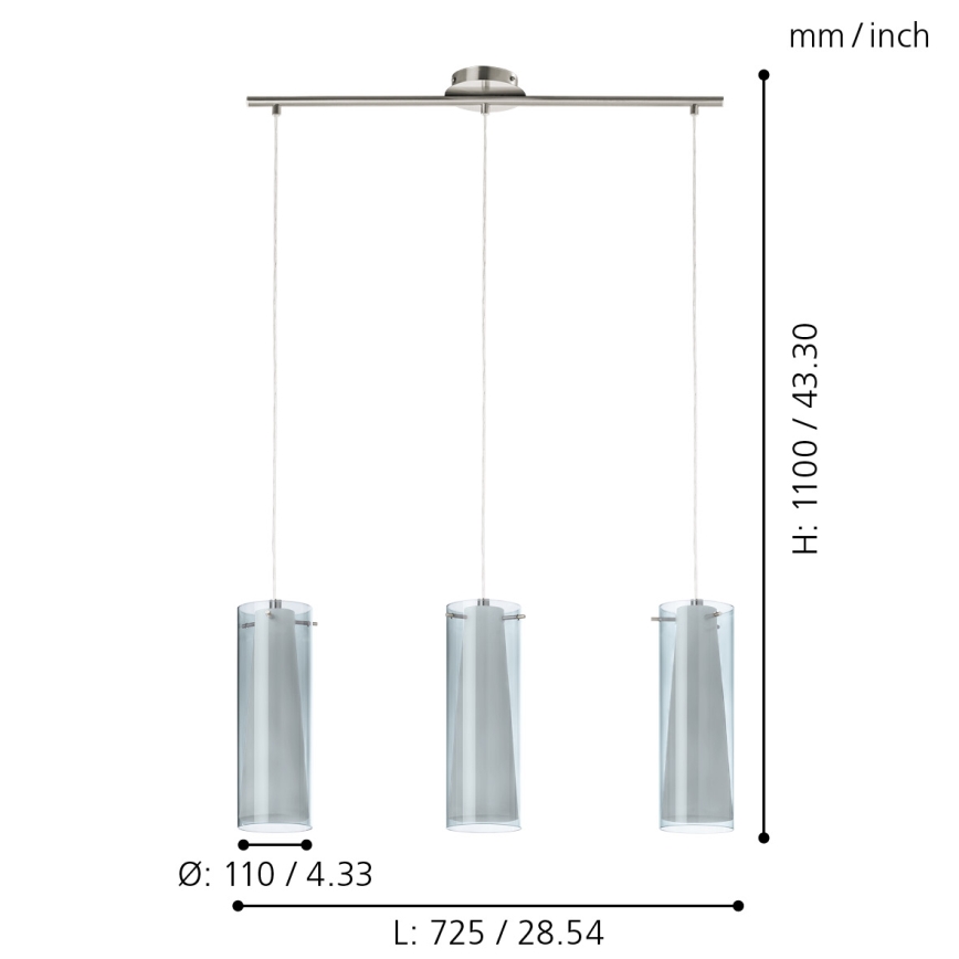 Eglo - Pendant chandelier 3xE27/60W smoky