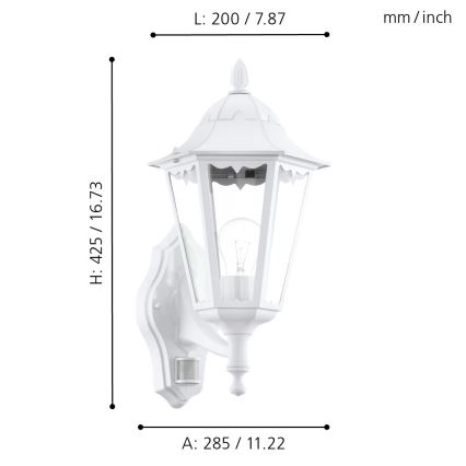 Eglo - Outdoor wall light with a sensor 1xE27/60W/230V IP44