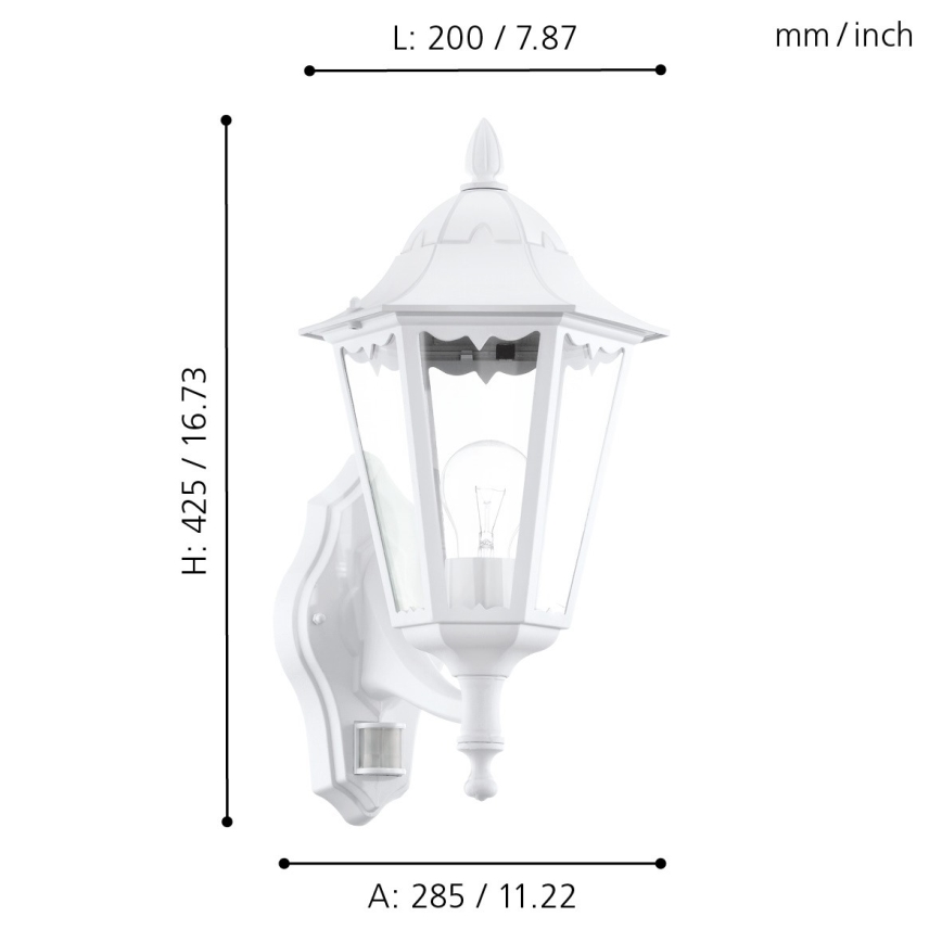 Eglo - Outdoor wall light with a sensor 1xE27/60W/230V IP44
