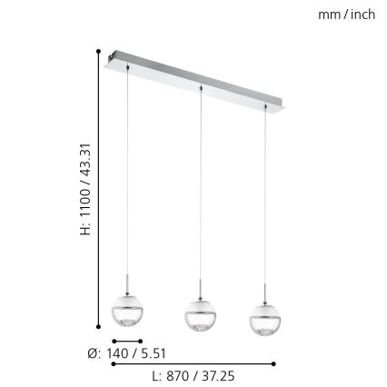 Eglo 93784 - LED pendant light MONTEFIO 1 3xLED/5W/230V
