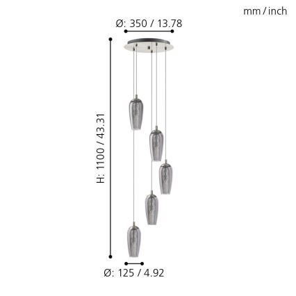 Eglo 96345 - LED Chandelier on a string FARSALA 5xG9/2.5W/230V
