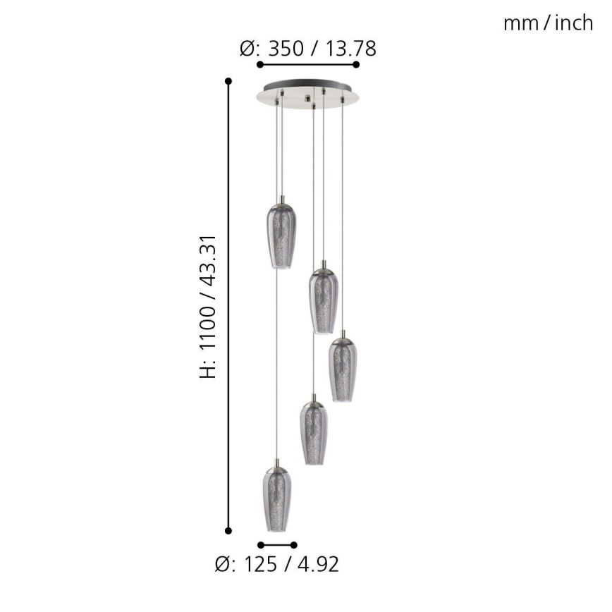 Eglo 96345 - LED Chandelier on a string FARSALA 5xG9/2.5W/230V